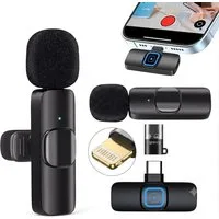 LaCute Mikrofon Kabelloses Lavaliermikrofon mit USB C und Lightning Adapter Set (Kabelloses Smartphone Mikrofon Set für Video und Live Streaming), Kabelloses Lavaliermikrofon mit USB-C Empfänger und Lightning Adapter