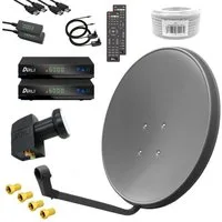 ARLI ARLI 60 cm HD Sat Anlage grau Set inkl. Receiver + Kabel + Stecker SAT-Antenne (60 cm, Stahl)