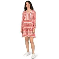 DENIMFY Sommerkleid Damen Kleid DFIda A-Linie langarm Freizeitkleid mit V-Ausschnitt aus 100% Viskose