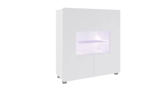 Highboard Schrank Vitrine LABRI 100x105x35cm Weiss Hochglanz inkl. LED