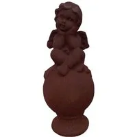 Deko-Impression Skulptur Engel auf Kugel Skulptur Dekoobjekt Zement rostbraun Gusseisenoptik (1 St)