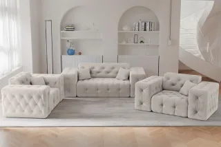 Sofaset Designersofa CHANTAL 2-1-1 in Stoff Moly Creme