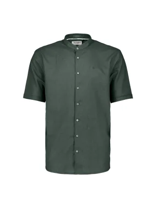 No Excess - Shirt Short Sleeve Granddad With Linen dark steel - Gr. - XL