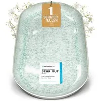 PURE LIVING INTERIOR DESIGN Geschirr-Set Pure Living Servierplatte »Ibiza«, oval, Steingut, Türkis, 1 Personen, Steingut, Ovale Form – perfekt zum Anrichten, Elegantes Servierdesign, Reaktive…