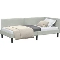 vidaXL Bett Eckbettgestell mit Kopfteil Hellgrau 90 cm x 200 cm Samt (1-tlg)
