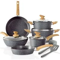 Kitchen Academy Topf-Set, Aluminium, Granit (12-tlg, Pfanne 20cm/28cm, Bratpfanne mit Deckel 24cm, Stielkasserolle mit Deckel 17cm/20cm/24cm, 2 Silikonspatel), Induktion Töpfe Set 12-teilige Granit Kochtöpfe Set