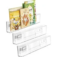 AFKSMILE Bücherregal 2/3 Stück Acryl-Bücherregal Kinder, Wandregal klare Schwimmende Regale, 3-tlg., Selbstklebend Display-Ständer für Bücher, Zeitschriften, Schallplatten