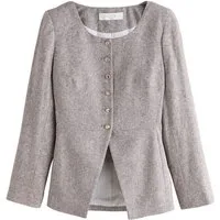 Next Jackenblazer Fischgrät-Jacke ohne Kragen mit hohem Leinenanteil (1-tlg)