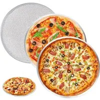 BlingBin Pizzablech 3 Stück rundes Pizza-Netzblech aus Aluminium mit antihaftbeschichtung, Aluminium, (3er Set, 3-St., 12 Zoll), lebensmittelecht mit gleichmäßiger Wärmeverteilung für Backöfen