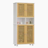 MSMASK Hochschrank Badezimmerschrank mit 4 Bambustüren und 3 offenen Fächern (1-St) 60x30x128 cm, Weiß