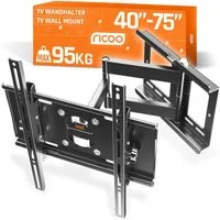 RICOO TV-Wandhalterung TV Wandhalter 43" 50" 55" 65" 75" max 95 Kg schwenkbar R23-S, (bis 75 Zoll, VESA 200x200 bis 400x400, 1-tlg., vollbeweglich ausziehbar neigbar 40 Zoll bis 75 Zoll stabil, bis 15° Neigung, bis zu 180° Schwenkung, Fernseher Halte