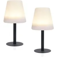 smartwares LED Außen-Tischleuchte, LED fest integriert, Warmweiß, 2er-Set Outdoor Solar-leuchten ohne Strom-kabel, Schwarz Weiß, H: 25cm