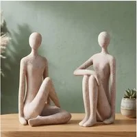 Levandeo® Dekofigur, 2er Set Deko Figuren Abstrakt H20cm Braun Beige Skulptur Paar Stein