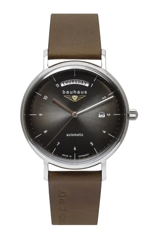 Bauhaus Herrenuhr Automatik mit Wochentagsanzeige und Lederarmband
