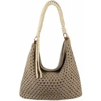 ITALYSHOP24 Schultertasche DAMEN TASCHE Boho Shopper Strohtasche Hobo Geflecht Häkeltasche Textil, Sommer Basttasche Strand Retro Reise Freizeit Urlaub Beuteltasche