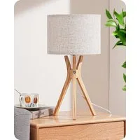 EDISHINE Nachttischlampe Nachttischlampe Holz, LED wechselbar, Warmweiß, LED Tischlampe mit Leinen Lampenschirm, Beige, Inkl. Leuchtmittel