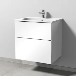 Sanipa 3way Waschtischunterbau zu Geberit Acanto Slim Waschtisch mit 2 Auszügen, Weiß-Glanz BS41078