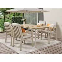 MeXo Gartenlounge-Set Garten Essgruppe für 4 Personen, (Gartenmöbel Set aus Aluminium, 5-tlg., mit PS-Tisch & bequemen Sesseln inkl. Kissen), Ideal für Garten, Terrasse & Balkon