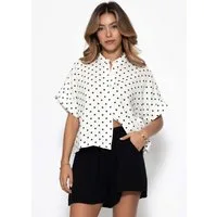 SASSYCLASSY Langarmbluse Kurzarm Musselin Bluse mit Punkten für Damen Leichte Bluse aus Baumwollte mit V-Ausschnitt im oversized Fit