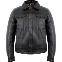 MDM Lederjacke Herren Echtleder Jacke im Jeans Stil aus Rindsleder in schwarz