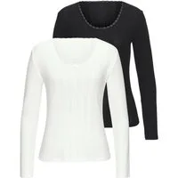Vivance Langarmshirt Unterziehshirt (2er-Pack) aus feiner Pointelle-Ware mit Spitze, reine Baumwolle