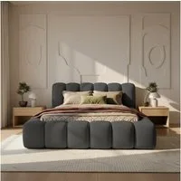 thematys Polsterbett mit Bettkasten, CLOUD 140x200 160x200 180x200 200x200cm (Kopfteil im Oversize-Look und Stauraum – weich, modern und pflegeleicht), hochwertiger Bouclé-Stoff in Kreme und Latte, Inklusive Lattenrost: Holzrahmen,hochwertiger Stoff)