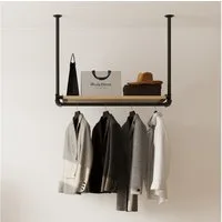 RSR Hangers Garderobenständer Kleiderstange Garderobe "MIK II" mit Kiefernholablage Deckenmontage