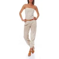 malito more than fashion Jumpsuit malito Damen Einteiler in Uni Farben, Overall mit Gürtel, langer figurbetonter trägerloser Overall Einteiler