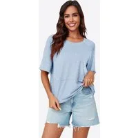 Imily Bela T-Shirt Damen Halbärmeliges Hemd mit Rundhals (Packung, 1-tlg., 1per-Pack) in Unifarbe