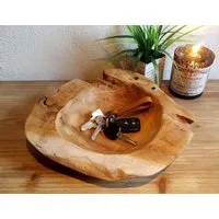 Holz Lichter Dekoschale Teak Dekoschale Ø 30 cm – massiv, naturbelassen, Unikat, Massive Teak-Schale, langlebig, minimalistisch, pflegeleicht