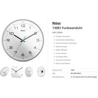 Mebus Wanduhr Mebus 13081 Funk Funkuhr 30 cm Grau Leisegang-Uhrwerk
