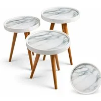 HOOZ Beistelltisch Satztisch 3er Set Beine Holz rund Ø 38 cm, Höhen: 47/ 53/ 59 cm Grau (Set, 3-St., 3× Sofatisch), Platzsparendes 3er Couchtisch Set – flexibel ineinander schiebbar
