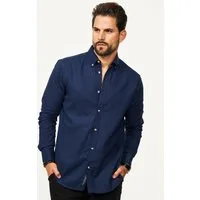 behype Langarmhemd aus Leinen im Regular-Fit Sommerhemd Herren Leinenhemd Freizeithemd mit Button-Down-Kragen