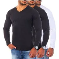 Young & Rich Langarmshirt Herren Uni Basic Longsleeve V-Ausschnitt V-Neck Unterziehshirt 2001 Rundhalsauschnitt unifarben langarm slim fit