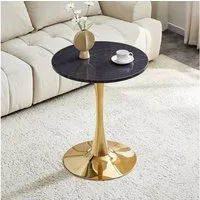 STILVORA Couchtisch runder Beistelltisch Sofatisch Wohnzimmertisch in Marmor-Optik (Kaffeetisch, Verstärkte, weitläufige und ebene Tischplatte, Großzügiger Beinfreiraum, Einfache Montage), Holzmaserungs-Optik