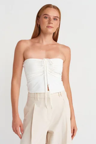 Damen Strapless Crop-Bluse mit Bindungsdetail