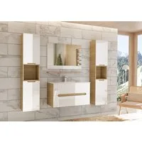 Faizee Möbel Badmöbel-Set Otto Set-Aliyah-160cm Seitenschrank-Holz/Weiß