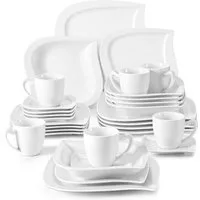 MALACASA Geschirr-Set Tafelservice ELVIRA für 6 Personen (30-tlg), 6 Personen, Porzellan, Weiß Geschirrset Porzellan