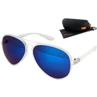 Rennec Sonnenbrille Pilotenbrille Herren Damen aus Kunststoff Leicht und Flexibel Gläser Verspiegelt, Gestell Transparent, inkl. Hardcase