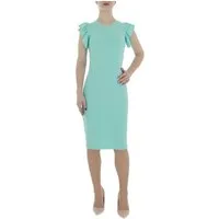 Ital-Design Sommerkleid Damen Freizeit (86164471) Rüschen Stretch Rippstrickoptik Minikleid in Türkis
