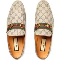 GUCCI Web Monogram Horsebit Paride Slippers Loafer GG Supreme-Canvas, antike Goldverzierungen, Vintage-Verfahren