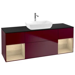 Villeroy und Boch Finion Waschtischunterschrank G862PCHB 160cm, Abdeckplatte black matt, Emotion, Regale Oak Veneer, Peony Matt