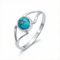 mantraroma Silberring TEKILI rund aus 925 Silber mit Türkis (Ring mit Schmuckbeutel), Damenring aus 925er Silber