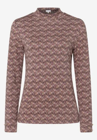 MORE & MORE - Gemustertes Rollkragenshirt braun/pink - Gr. - 36