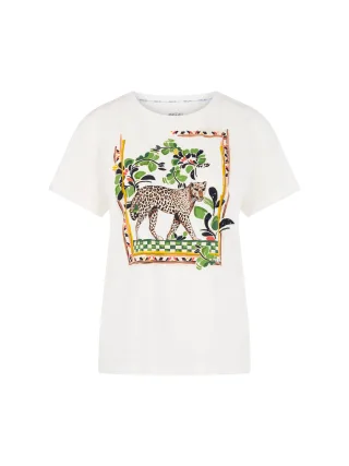 Marc Cain Collections - Baumwoll-Shirt mit Leo-Motiv off-white - Gr. - 40