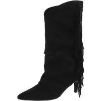 Ital-Design Eleganter Damen-Stiefel mit Fransen-Detail für Freizeit Stiefel (90457887) Pfennig-/Stilettoabsatz Stiefel in Schwarz