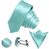 GASSANI Krawatte Satin Hochzeitskrawatte, Herren-Krawatte Hochzeit Schlips z Anzug (Set, 3-St., Krawattenset, Manschettenknöpfe, mit Einstecktuch) 6cm Schmal Dünn, Slim Uni, Seide-Touch-Finish