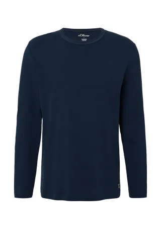s.Oliver Red Label - Longsleeve mit Crew Neck und Label-Patch blau - Gr. - S