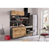 KOCHSTATION Pantryküche KS-Tulsa, Breite 160 cm, schwarze Metallgriffe, hochwertige MDF Fronten