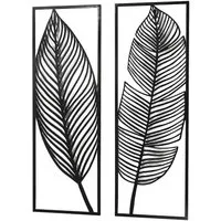 Kobolo Wandbild Metallbild FEATHER zweiteilig aus schwarzem Metall, Blatt